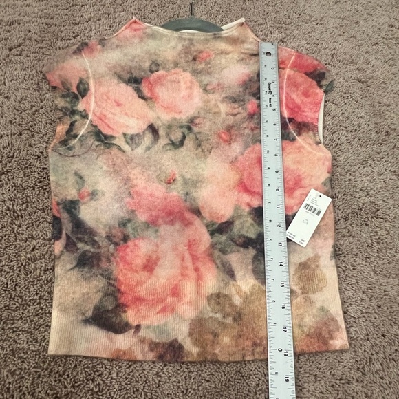 NWT new by Anthropologie cap sleeve mock neck cashmere sweater top XXS floral - Picture 14 of 15
